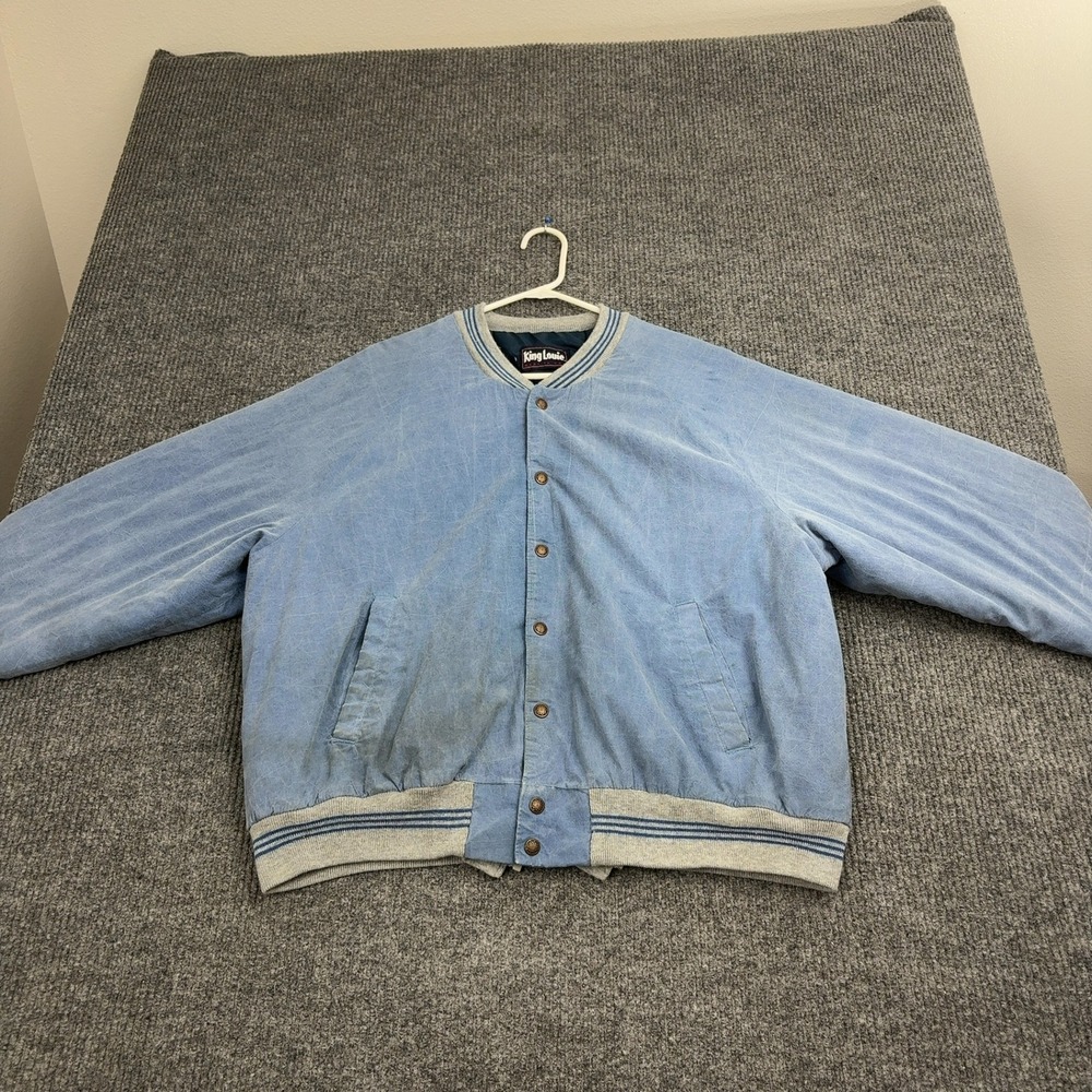 Vintage Pepsi King‎ Louie Jacket Mens XL Blue Cotton Bomber Snap Front USA Style